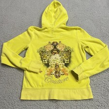 Juicy Couture Hoodie Yellow Full Zip Leopard Rhinestone Velour, Women's Large