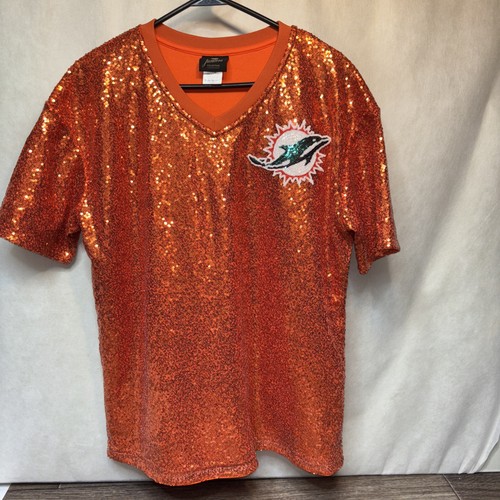 Miami Dolphins Tyreek Hill #10 Sequin Bling Jersey Juniors XL Orange Sparkle NFL