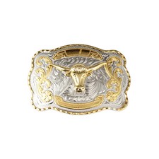1 1/2" Big Gold Longhorn Steer Head Western Belt Buckle - Style 1. 5 1/2" x 3 7/