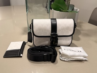 Coach League Crossbody Bag 19 White (Chalk) Signature Coated Canvas & Black Calf