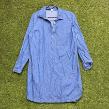 OLD NAVY Dress Womens Medium Blue Roll Tab Sleeve Button Front Shirt Denim NEW