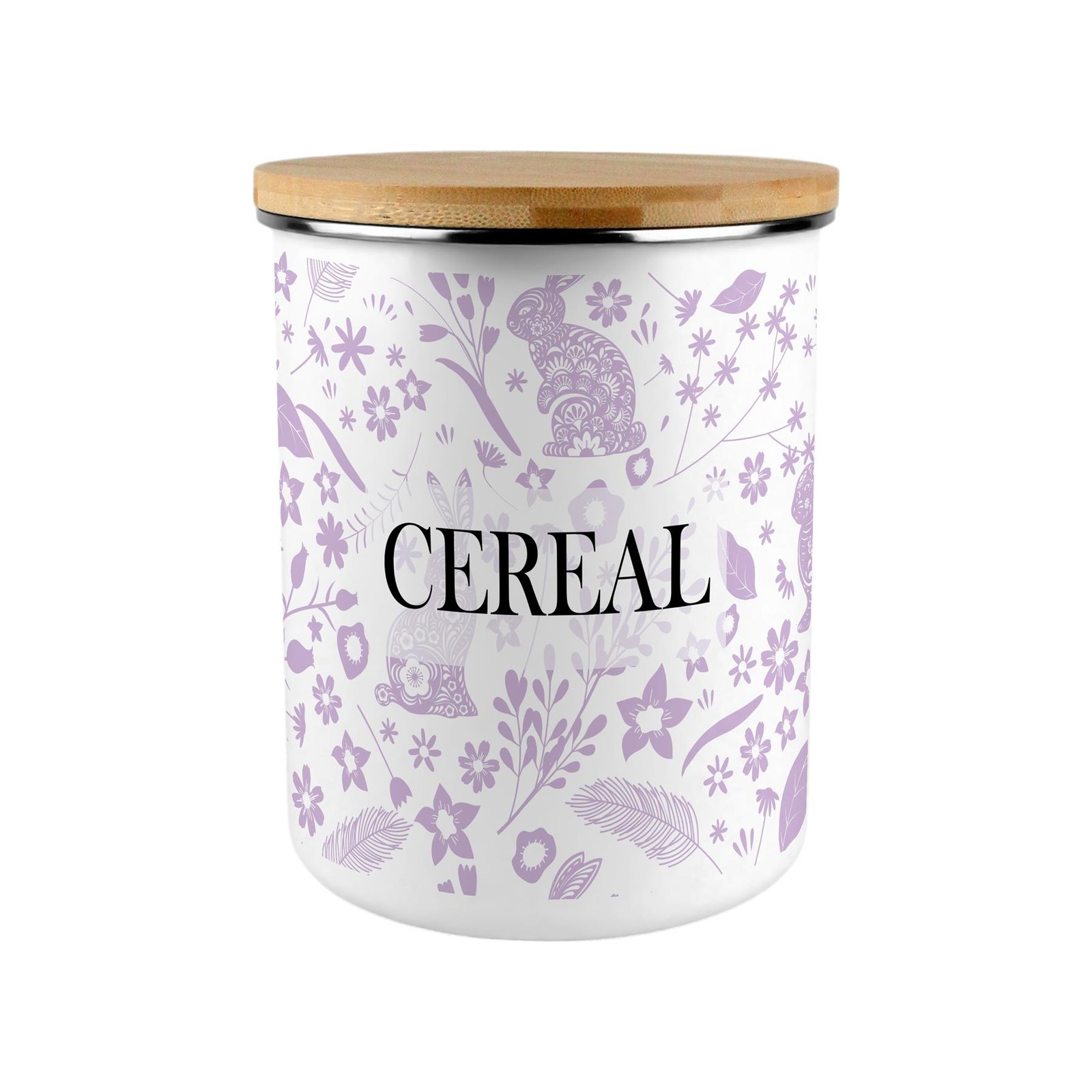 Lilac Rabbits Cereal Storage Canister - XL Enamel Container Home Gift