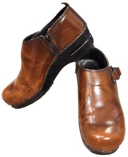 Dansko Brown Leather Slip On Side Zip Clogs Shoes Single Buckle 8.5-9 US 39 EU