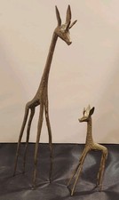 Vintage Brass Giraffe And Baby Figurines