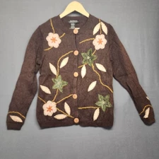 Vintage Cardigan Sweater Womens Small Brown Floral Granny Cottage