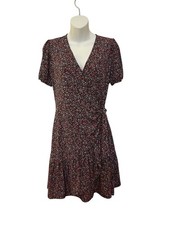 MICHAEL Kors Floral Short Sleeve Wrap-Style Floral Ruffle Mini Dress Size Small