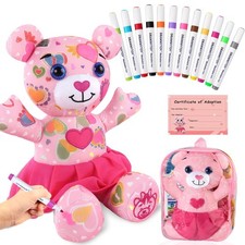DRAWMYTOY Coloring Plush Toy with Washable 14.96 inch Pack of 1 , Pink Bear