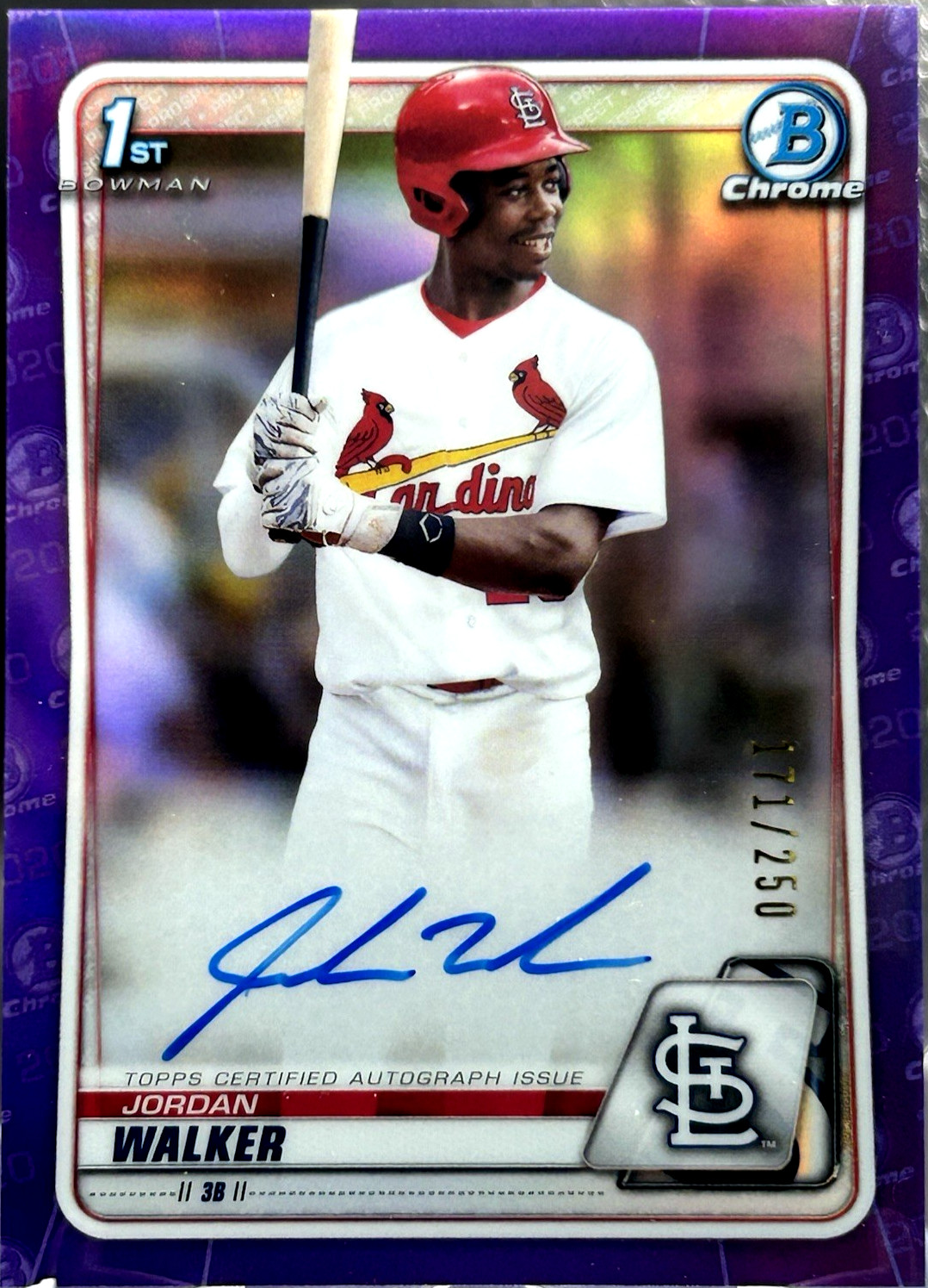2020 Bowman Chrome Jordan Walker Purple Refractor On-Card Auto RC #/250