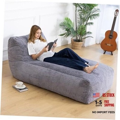 Giant Bean Bag Chair for Adults (59''x34''), Big Faux Fur Plush Bean Bag Grey