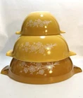 🌾Pyrex 3 Piece Set Butterfly Gold Cinderella Bowls #441  #443 and #444