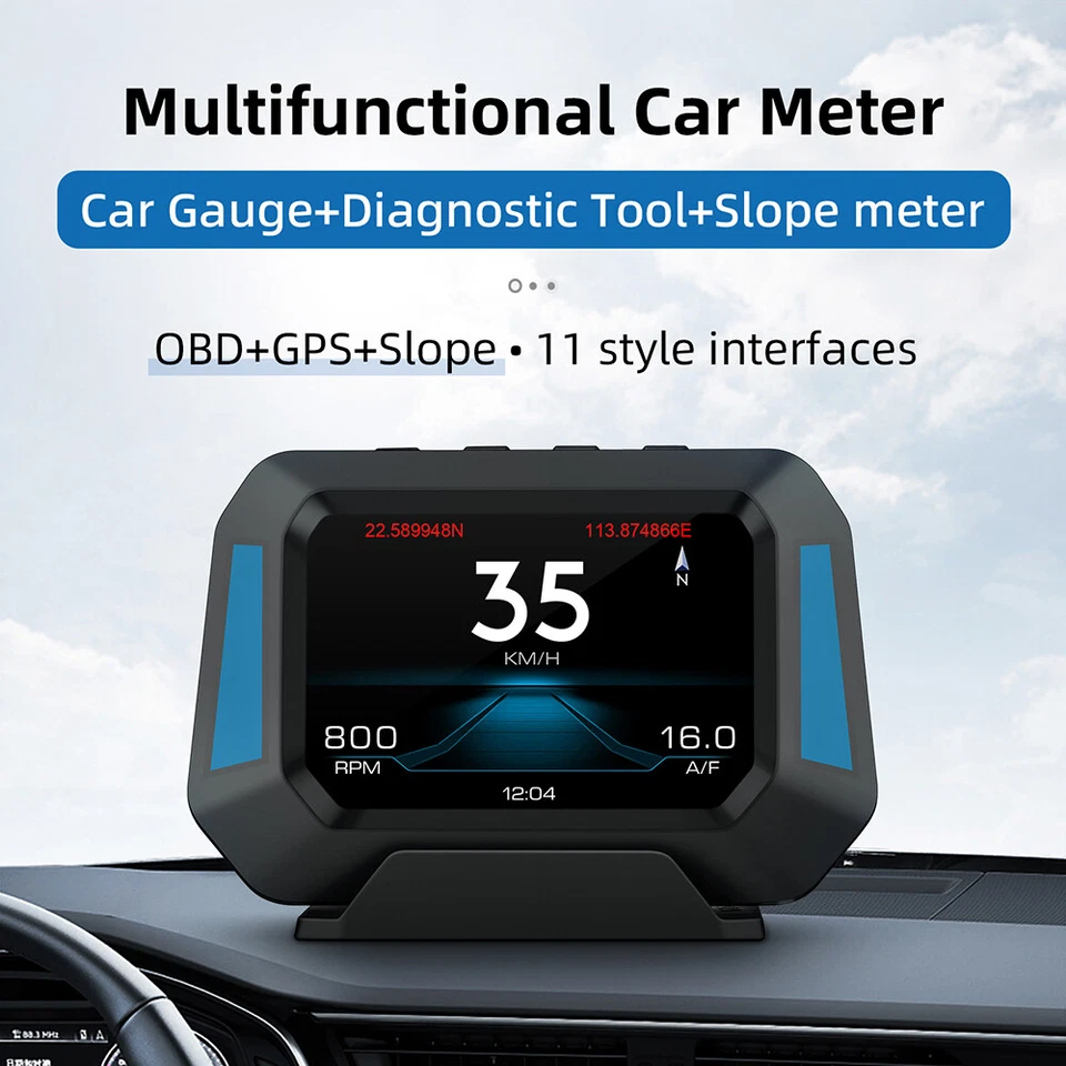 OBD2 + GPS + Medidor de pendiente HUD Coche Head Up Display Velocímetro RPM BAT Alarma de seguridad Foto 2 de 4
