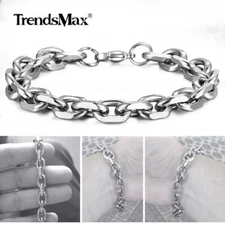 10mm Fashion Oval Cable Link Bracelet Silver Tone Stainless Steel Chain 7/8/9/10