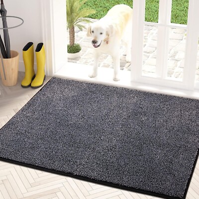 PURRUGS Gray Dirt Trapper Washable Entryway Door House Mat  31.5'' x 47'' Dog Rug