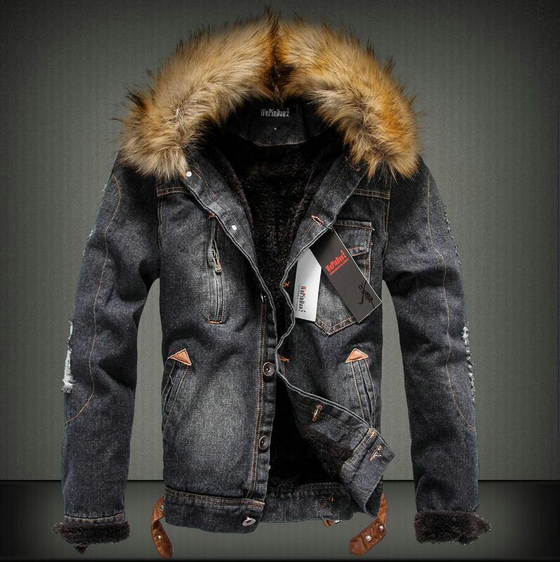 ALTRA Cappotto uomo pelliccia collo foderato pile giacche jeans denim cappotto invernale cowboy outwear