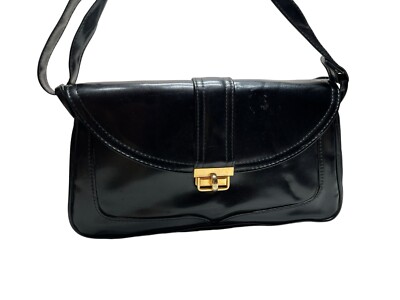 Vintage 50s 60s Black Vinyl Purse Twist Lock Shoulder Bag