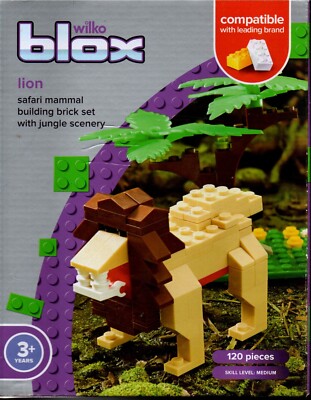 Wilko Blox. LÖWE 120 Teile Safari Säugetier Baustein Set mit Dschungel Landschaft