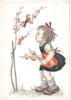 Postcard Hansi card artist card who are you? girls postcard used 1941
