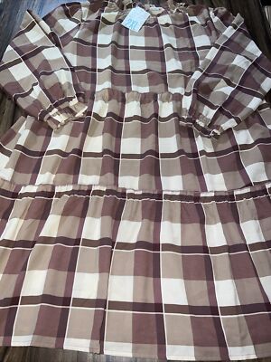 LuLaRoe Annabelle dress Size 2XL Tan Brown Plaid Long Sleeve