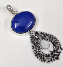 Natural Blue Agate Pendant Handmade Gemstone Jewelry