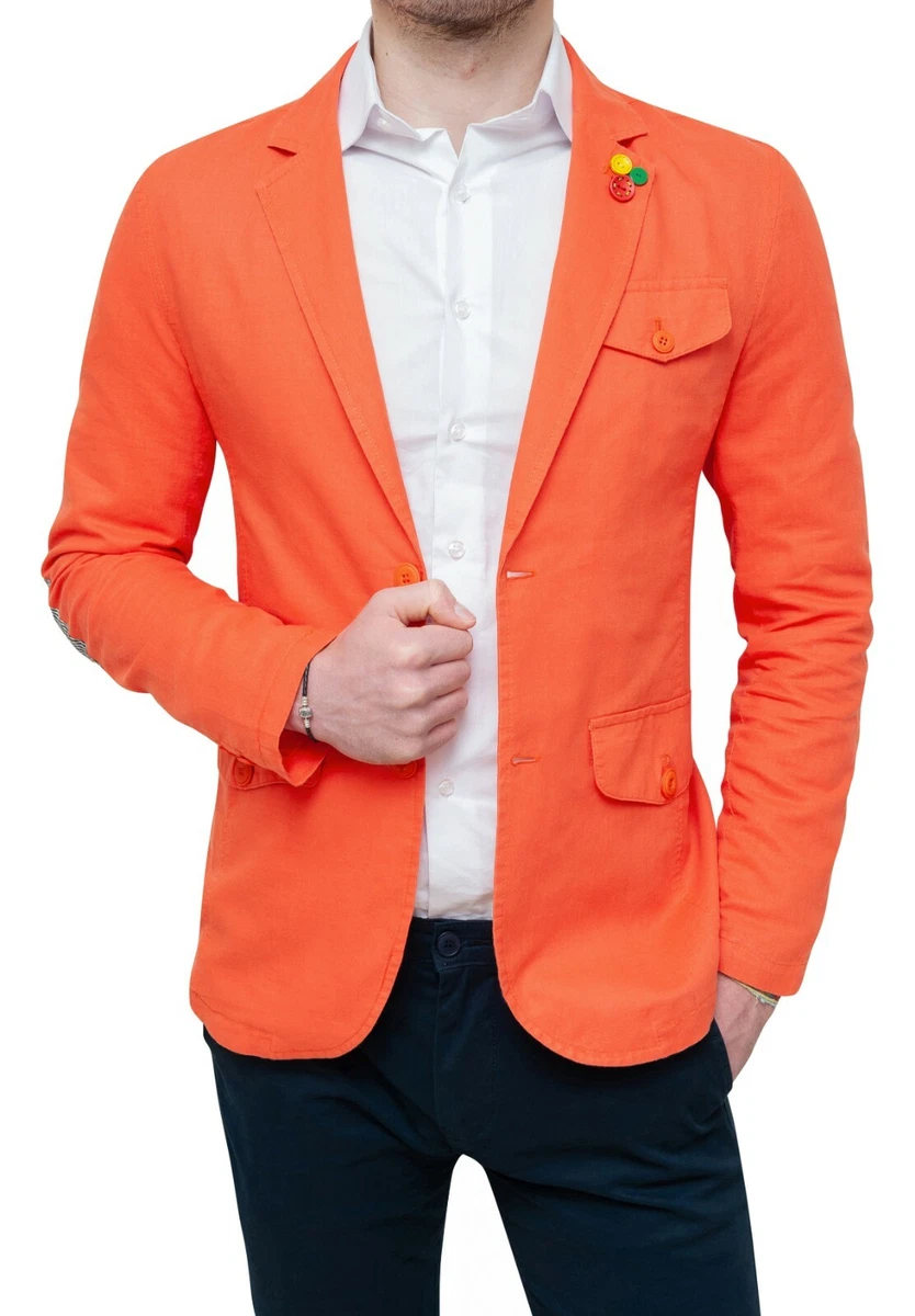 Veste Blazer Homme De Lin Slim Fit Orange Casual t Taille S M L XL XXL