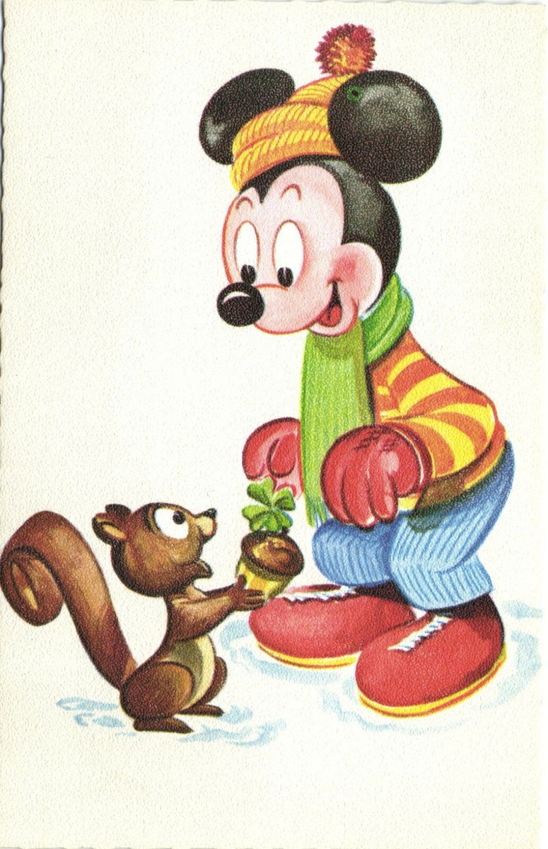 PC DISNEY, MICKEY MOUSE WITH A SQUIRREL, Vintage Postcard PC DISNEY, MICKEY MOUSE WITH A SQUIRREL, Vintage Postcard