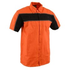 Men's Black/Orange Short Sleeve Motorcycle Mechanic Shirt Reflective  MDM11670