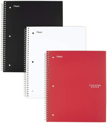 #ad Five Star Spiral Notebooks 3 Subject WIDE Ruled Paper 300 Sheets 6 Pack $43.99
