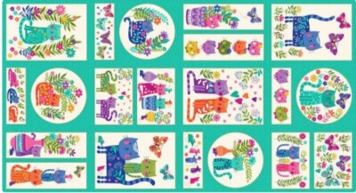 Katzen Katze Blumen ''Katie's Cats'' 20 Bilder Panel Patchwork Stoff (60x112cm)