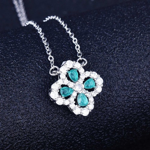 New Cute Flower Neon Blue Tourmaline Gemstone Charm Women Girl Silver Necklaces - Picture 5 of 6