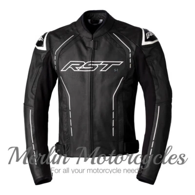 RST S1 CE MENS LEATHER MOTORCYCLE MOTORBIKE JACKET - BLACK/BLACK/WHITE NEXT DAY