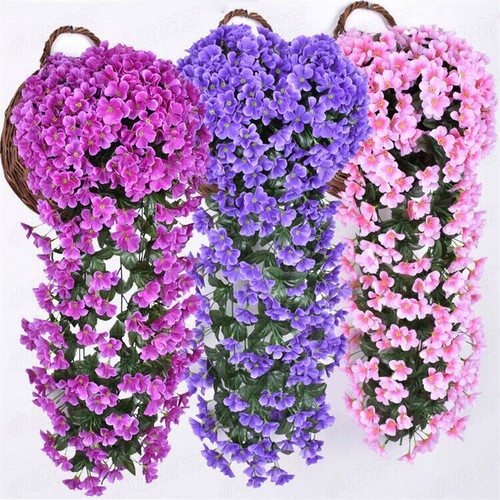 UK Artificial Hanging Violet Flowers Vine With Basket Home Garden Indoor Decor - Picture 6 of 24