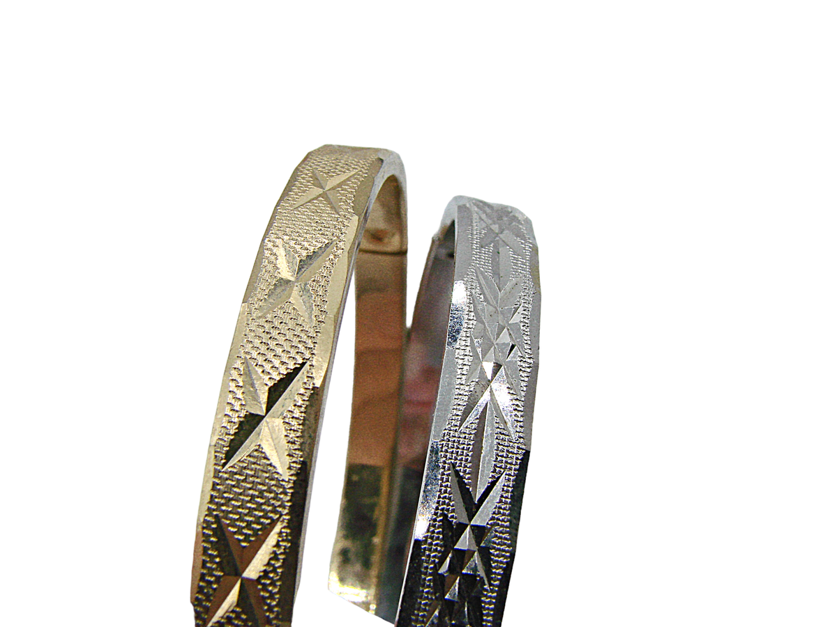 アクセサリー Vintage Silver&Gold Combi Bangle 750 925 Set of 2 Vintage Gold Silver Tone Diamond Cut Hinge Snap Close