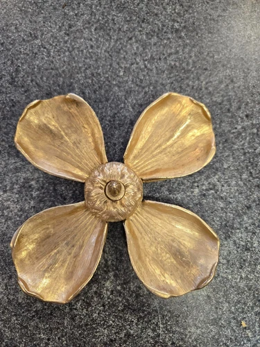 Vintage Brass Gold Flower Dogwood Petal Ashtray MCM Individual Removable Trays