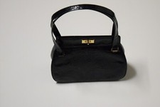 VINTAGE VINYL HANDBAG PURSE 1960s SQUARE SHAPE WITH ROPE HANDLES DARK NAVY BLUE