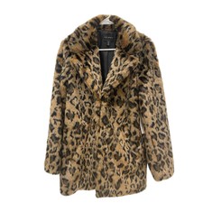Tribal Faux Fur Notched Collar Coat Size Medium Leopard Print