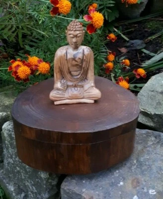 NATURAL ARTS Disco albero legno 18 cm Buddha gioielli anelli scatola cofanetto scatola