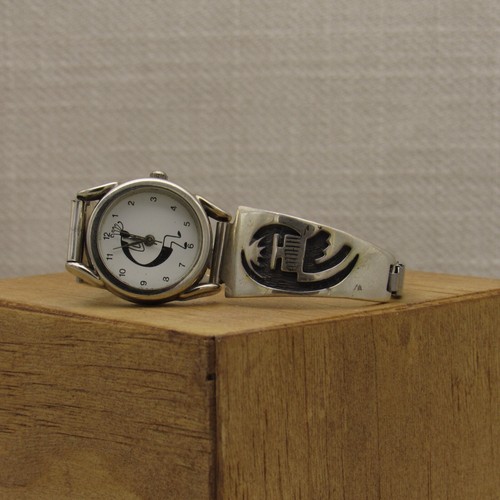 Navajo Rhoda Jack Sterling Silver Watchband with Kokopelli Watch face + - Picture 3 of 5