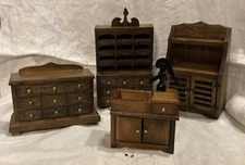Lot of 4 VTG Dollhouse Furniture miniatures Cabinet, Dry Sink, Hutch, Dresser