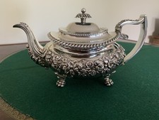 George  III sterling silver ornately decorated Teapot-Sheffield-1819-John Watson