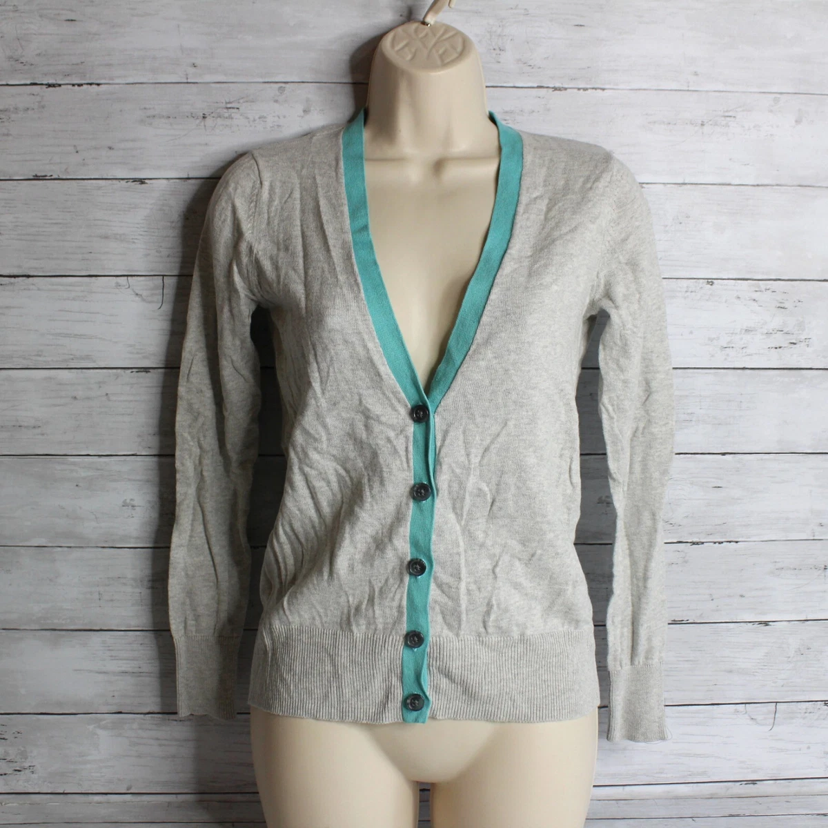 Old Navy Women s Cardigan Sweater Size XS Gray Aqua Blue Button Front