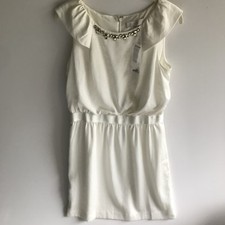 LOFT Woman’s Size 8 NWT new ivory jeweled neck Flutter Sleeve  dress Y2K