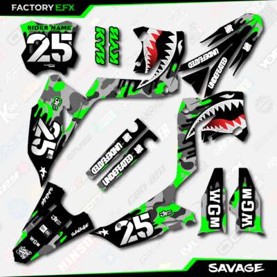Restyle Gray Green Savage Racing Graphic Kit fits 03-08 Kawasaki Kx125 KX250