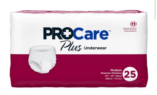 ProCare Plus Underwear/Adult Diapers Medium Waist 34" To 46" (25 pk)