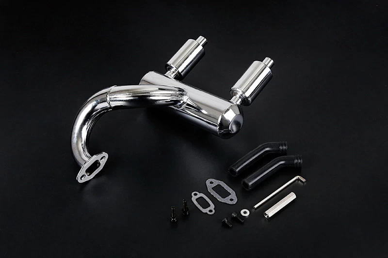 Metall Doppel Stummschaltung Auspuffrohr für 1/5 LOSI 5T RV KM rc Autoteile - Bild 3 von 4