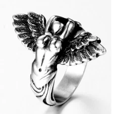 Vintage Angel Feather Wing Women Body Ring Stainless Steel Freemason Biker Ring