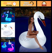 Large Solar Powered Inflatable Swan Pool Float - LED Color Changing Adult Float
