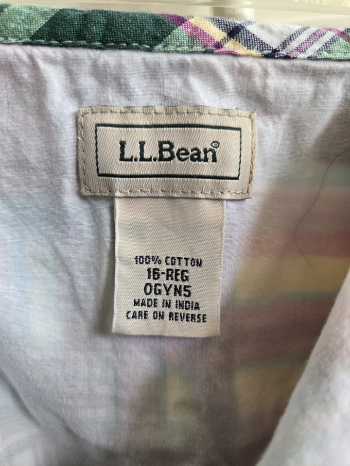 Retazos de algodón a cuadros L. L Bean Madras línea A talla 16 regular Foto 3 de 3