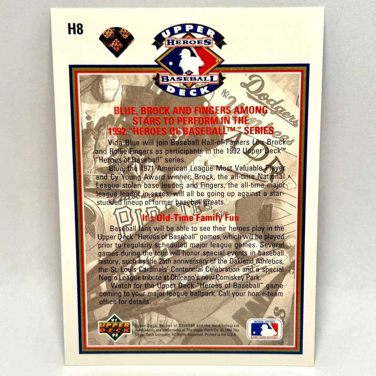 1992 Upper Deck - Heroes of Baseball #H8 Blue | Brock HOF