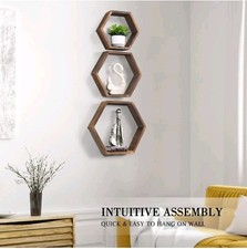 Floating Hexagon Shelf | 3 Set | Wall Mount | Honeycomb Shelf, Farmhouse Shelf