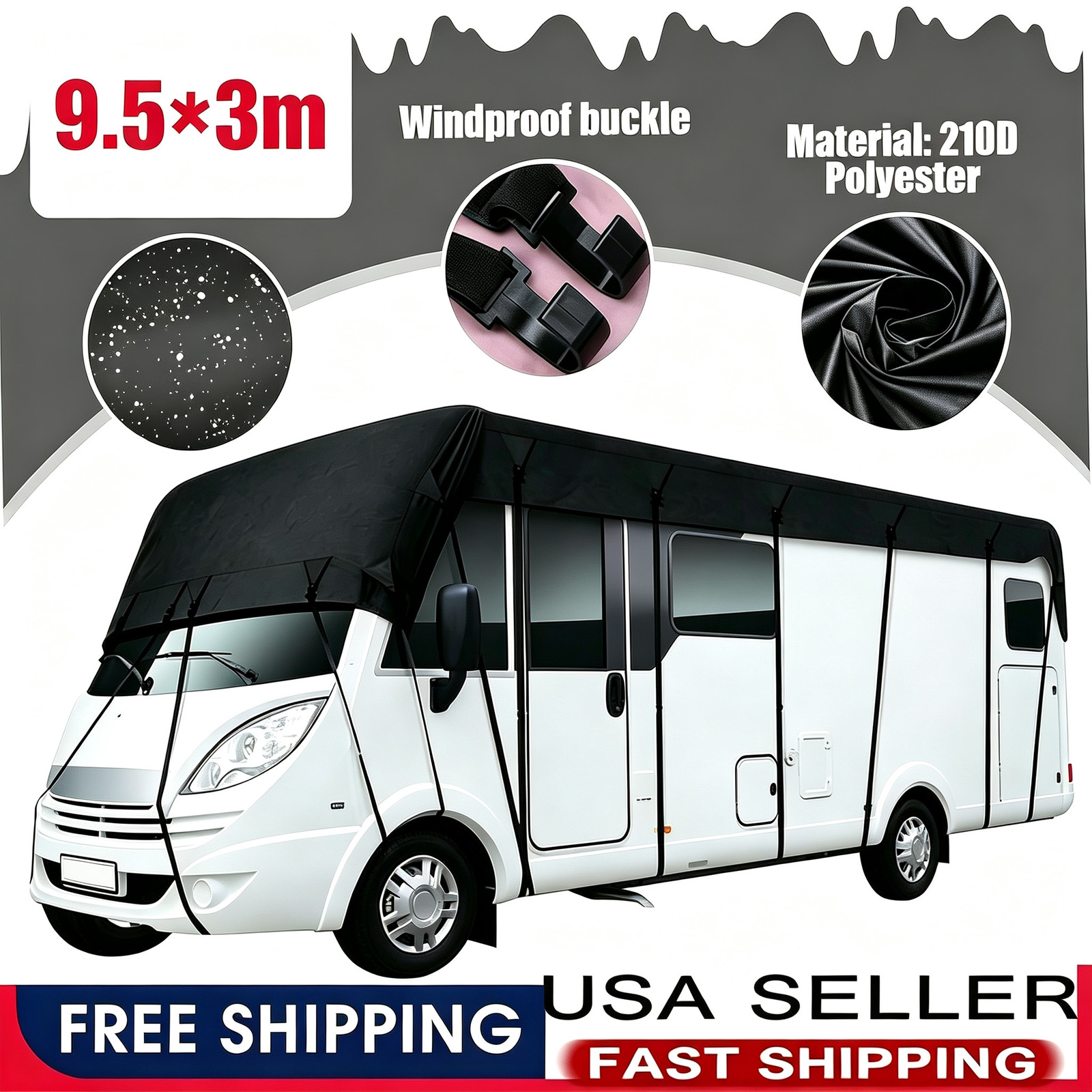 9.5x3m 210D Oxford RV Roof Protector 3000PA Water‑Resistant Camper Trailer Cover